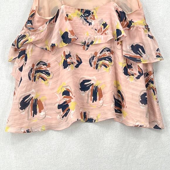 TANYA TAYLOR Chiara Silk Cold Shoulder Top Womens 4 Pink Abstract Floral Ruffle - Picture 8 of 16